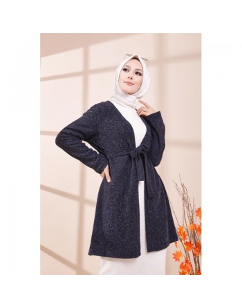 Tunique-Cardigan moderne pour femme (Vêtements Hijab - Saison Automne Hiver) - Couleur bleu marine 