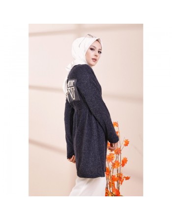 Tunique-Cardigan moderne pour femme (Vêtements Hijab - Saison Automne Hiver) - Couleur bleu marine 