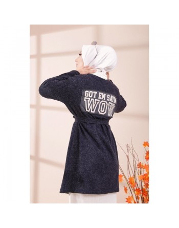 Tunique-Cardigan moderne pour femme (Vêtements Hijab - Saison Automne Hiver) - Couleur bleu marine 