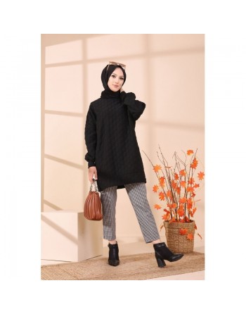 Tunique-pull pour femme (Vêtement Hijab chaud - Saisons Automne Hiver) - Couleur noir 