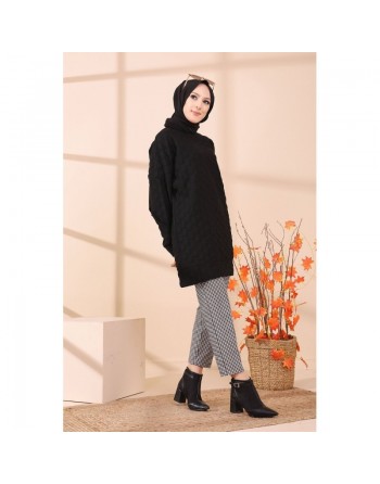 Tunique-pull pour femme (Vêtement Hijab chaud - Saisons Automne Hiver) - Couleur noir 