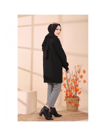 Tunique-pull pour femme (Vêtement Hijab chaud - Saisons Automne Hiver) - Couleur noir 