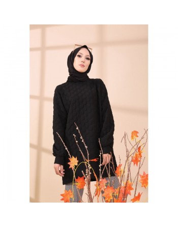 Tunique-pull pour femme (Vêtement Hijab chaud - Saisons Automne Hiver) - Couleur noir 