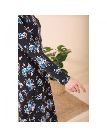Robe longue à fleurs (Robes pour hijab) - Couleur noir et bleu 
