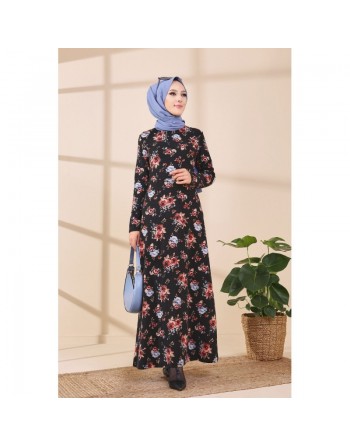 Robe longue à fleurs pour femme (Vêtements pour hijab) - Couleur rouge 