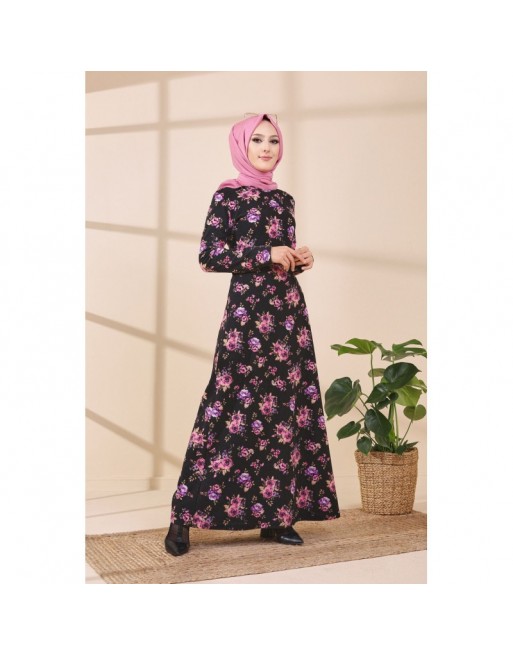 Robe longue à fleurs pour femme - Couleur noir et rose Robe longue à fleurs pour femme - Couleur noir et rose