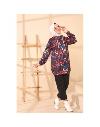 Veste Cardigan avec capuche pour femme (Tenue Hijab Saison Automne Hiver) - Couleur noir avec autres couleurs (rouge, bleu,... 