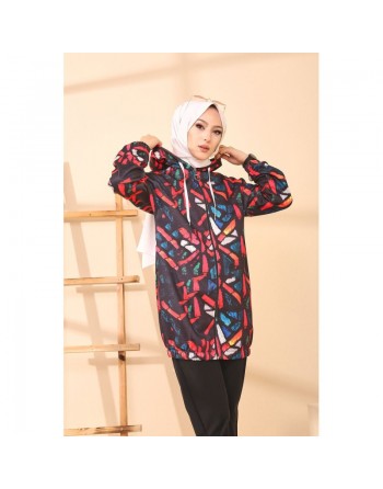 Veste Cardigan avec capuche pour femme (Tenue Hijab Saison Automne Hiver) - Couleur noir avec autres couleurs (rouge, bleu,... 
