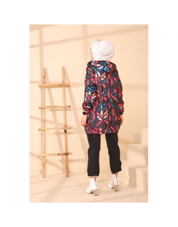Veste Cardigan avec capuche pour femme (Tenue Hijab Saison Automne Hiver) - Couleur noir avec autres couleurs (rouge, bleu,... 