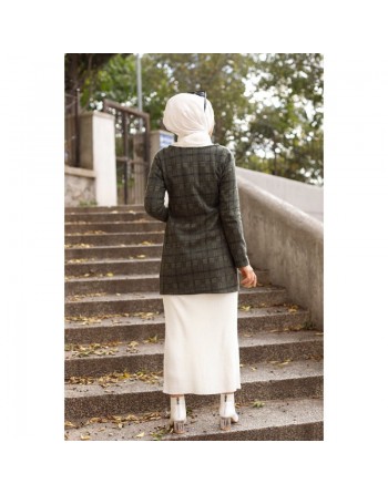Veste Manteau femme avec ceinture intégrée (Tunique Automne Hiver - Vêtement Hijab Turque en ligne) - Couleur kaki 