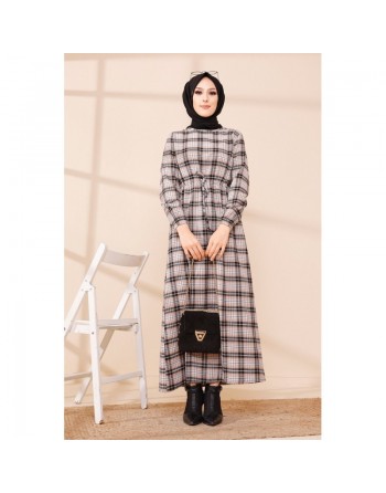 Robe longue en cachemire (Vetement hijab - Mode islamique) - Couleur saumon et noir 