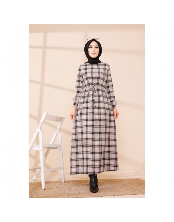 Robe longue en cachemire (Vetement hijab - Mode islamique) - Couleur saumon et noir 