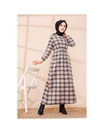 Robe longue en cachemire (Vetement hijab - Mode islamique) - Couleur saumon et noir 