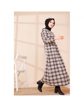 Robe longue en cachemire (Vetement hijab - Mode islamique) - Couleur saumon et noir 