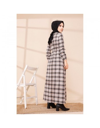 Robe longue en cachemire (Vetement hijab - Mode islamique) - Couleur saumon et noir 