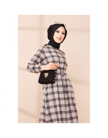 Robe longue en cachemire (Vetement hijab - Mode islamique) - Couleur saumon et noir 