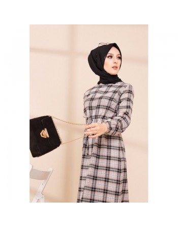 Robe longue en cachemire (Vetement hijab - Mode islamique) - Couleur saumon et noir 