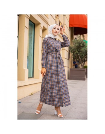Robe boutonnée longue avec ceinture assortie pour femme (Vetement Mastour pour femme) - Couleur cannelle 
