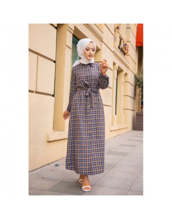 Robe boutonnée longue avec ceinture assortie pour femme (Vetement Mastour pour femme) - Couleur cannelle 
