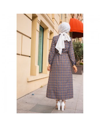 Robe boutonnée longue avec ceinture assortie pour femme (Vetement Mastour pour femme) - Couleur cannelle 