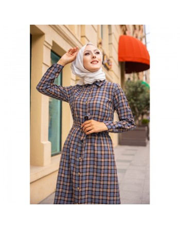 Robe boutonnée longue avec ceinture assortie pour femme (Vetement Mastour pour femme) - Couleur cannelle 