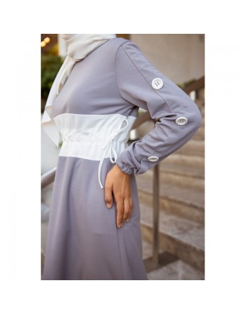Robe longue casual (Mode Musulmane) - Couleur Gris clair et blanc 