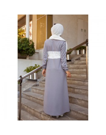 Robe longue casual (Mode Musulmane) - Couleur Gris clair et blanc 