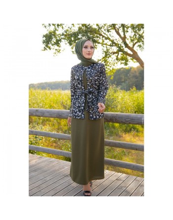 Ensemble Robe et Veste Gilet (Tenue musulmane chic) - Couleur Kaki 