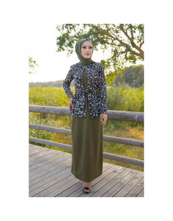 Ensemble Robe et Veste Gilet (Tenue musulmane chic) - Couleur Kaki 