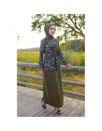 Ensemble Robe et Veste Gilet (Tenue musulmane chic) - Couleur Kaki 