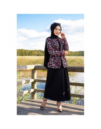 Ensemble assorti : Robe et Veste-Gilet (Modest Fashion) - Couleur noire 
