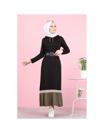 Robe longue avec capuche style Urban moderne (Vetement pour femme voilée) - Couleur noir et kaki 