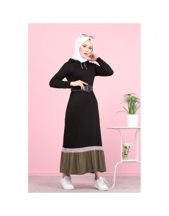 Robe longue avec capuche style Urban moderne (Vetement pour femme voilée) - Couleur noir et kaki 