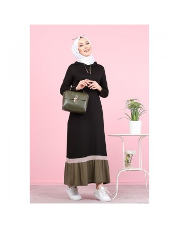 Robe longue avec capuche style Urban moderne (Vetement pour femme voilée) - Couleur noir et kaki 