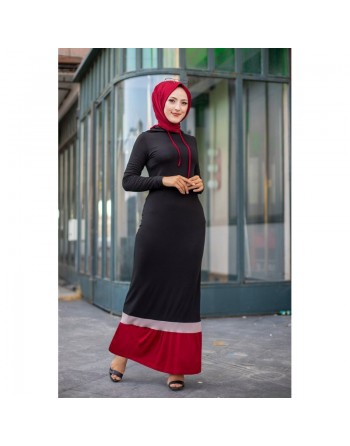 Robe longue Urban moderne avec capuche (Vetement pour femme voilée) - Couleur noir et grenat 