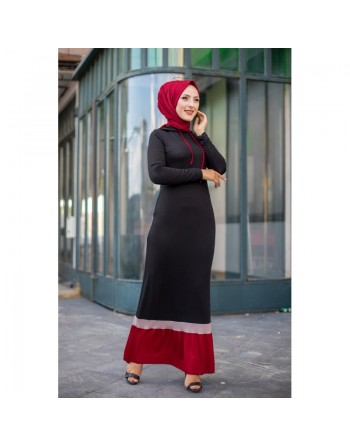 Robe longue Urban moderne avec capuche (Vetement pour femme voilée) - Couleur noir et grenat 