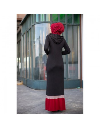 Robe longue Urban moderne avec capuche (Vetement pour femme voilée) - Couleur noir et grenat 