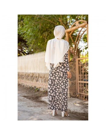 Robe longue à fleurs pour femme (Vetement Hidjab pas cher en ligne) - Couleur noir 