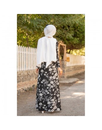 Robe longue imprimé floral (Robes Hijab pas cher en ligne Modest Fashion France) - Couleur Noir 