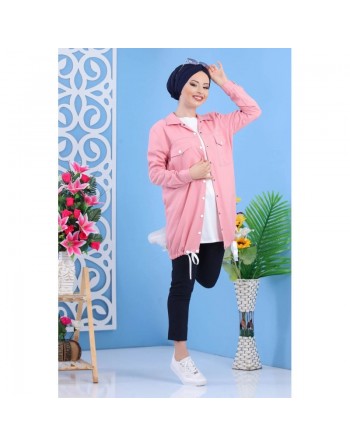 Veste casual légère mi-longue pour femme - Couleur Rose 