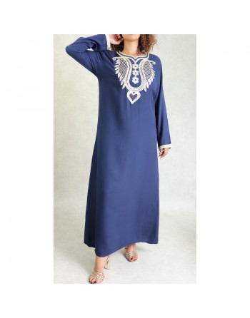Robe orientale brodée avec strass pour femme - Couleur Bleu marine 