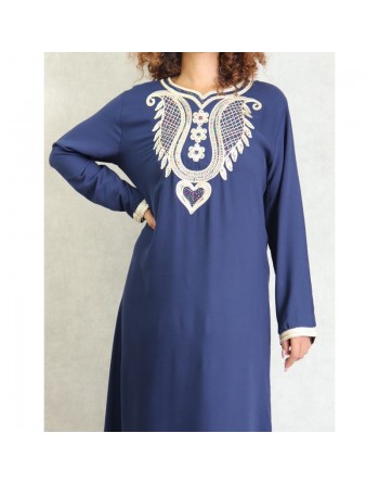 Robe orientale brodée avec strass pour femme - Couleur Bleu marine 