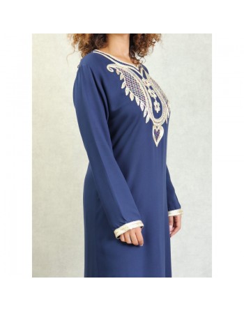 Robe orientale brodée avec strass pour femme - Couleur Bleu marine 