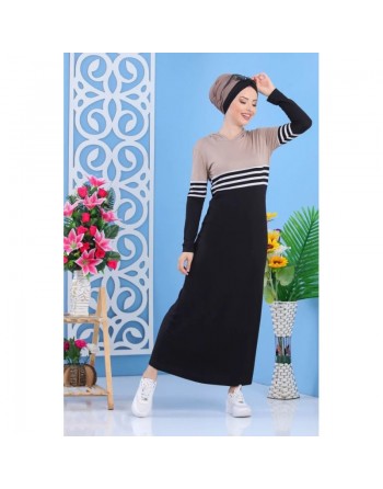 Robe bicolore à capuche - Tenue décontractée pour femme - Couleur Noir et Taupe 