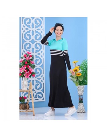 Robe bicolore à capuche - Tenue décontractée pour femme - Couleur Noir et Vert menthe 