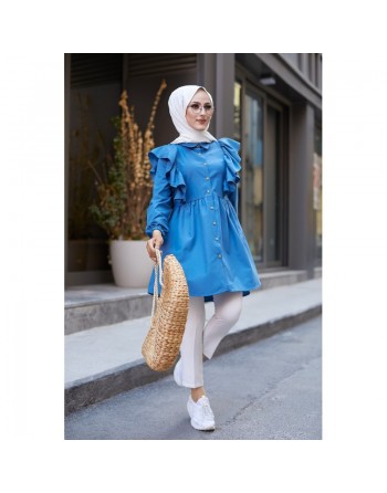 Chemise à froufrou (Vetement femme voilée en ligne) - Couleur bleu pétrole 