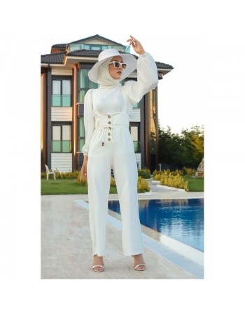 Salopette chic (Tenue tendance pour femme voilée) - Couleur Blanc cassé 