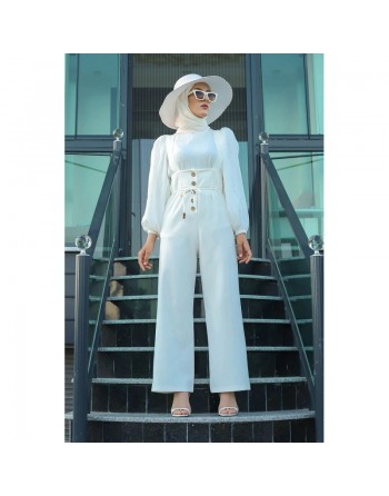 Salopette chic (Tenue tendance pour femme voilée) - Couleur Blanc cassé 