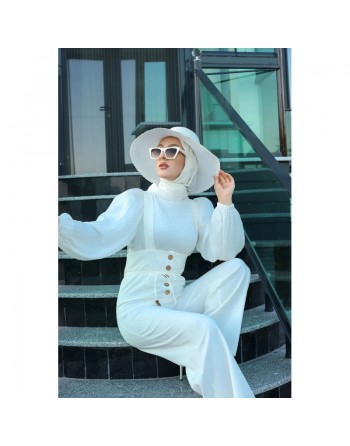 Salopette chic (Tenue tendance pour femme voilée) - Couleur Blanc cassé 