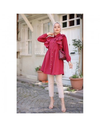 Chemise à froufrou (Vetement femme moderne) - Couleur bordeaux 